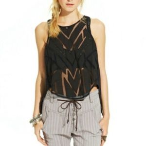 Free People black mesh geometric cutout tank